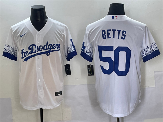 Men's White Los Angeles Dodgers #50 Mookie Betts City Connect Cool Base Stitched Jersey